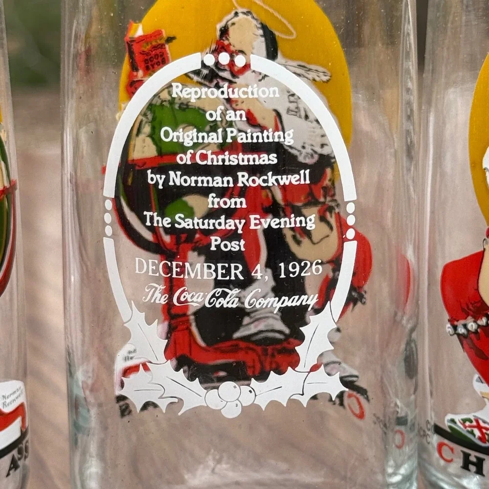 Vintage Coca-Cola Norman Rockwell Christmas Glasses Set of 4 Holiday Decor‎